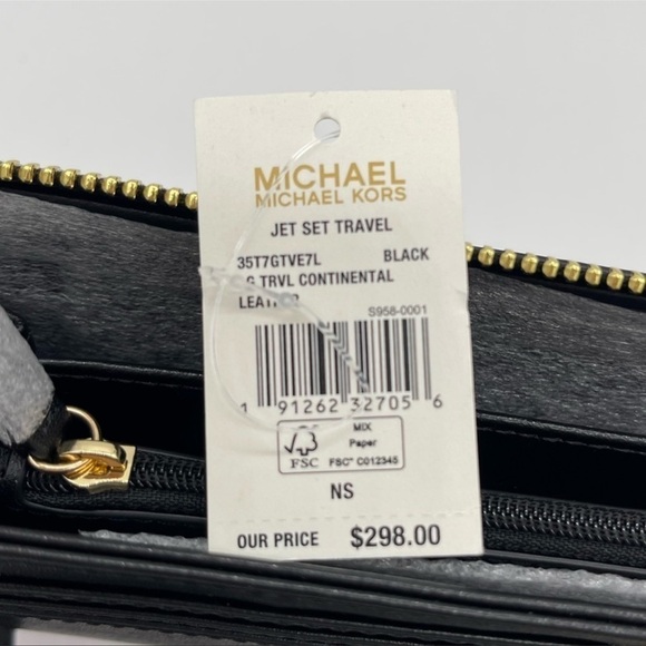 Michael Kors Large Continental Wallet Wristlet Leather Rich Black - Picture 7 of 8